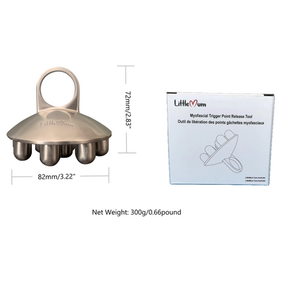 LittleMum 11-point massage tool dimensions and 300 gram weight