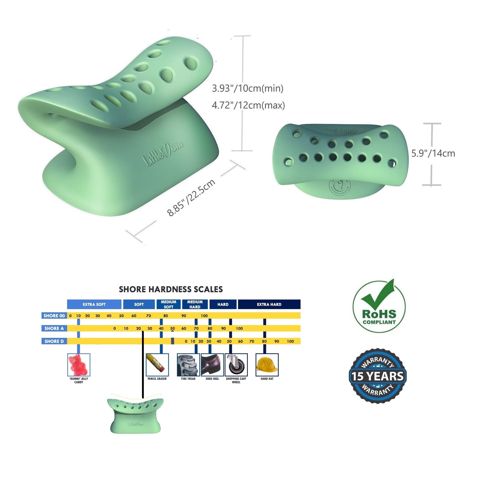 LittleMum neck stretcher dimensions and silicone firmness