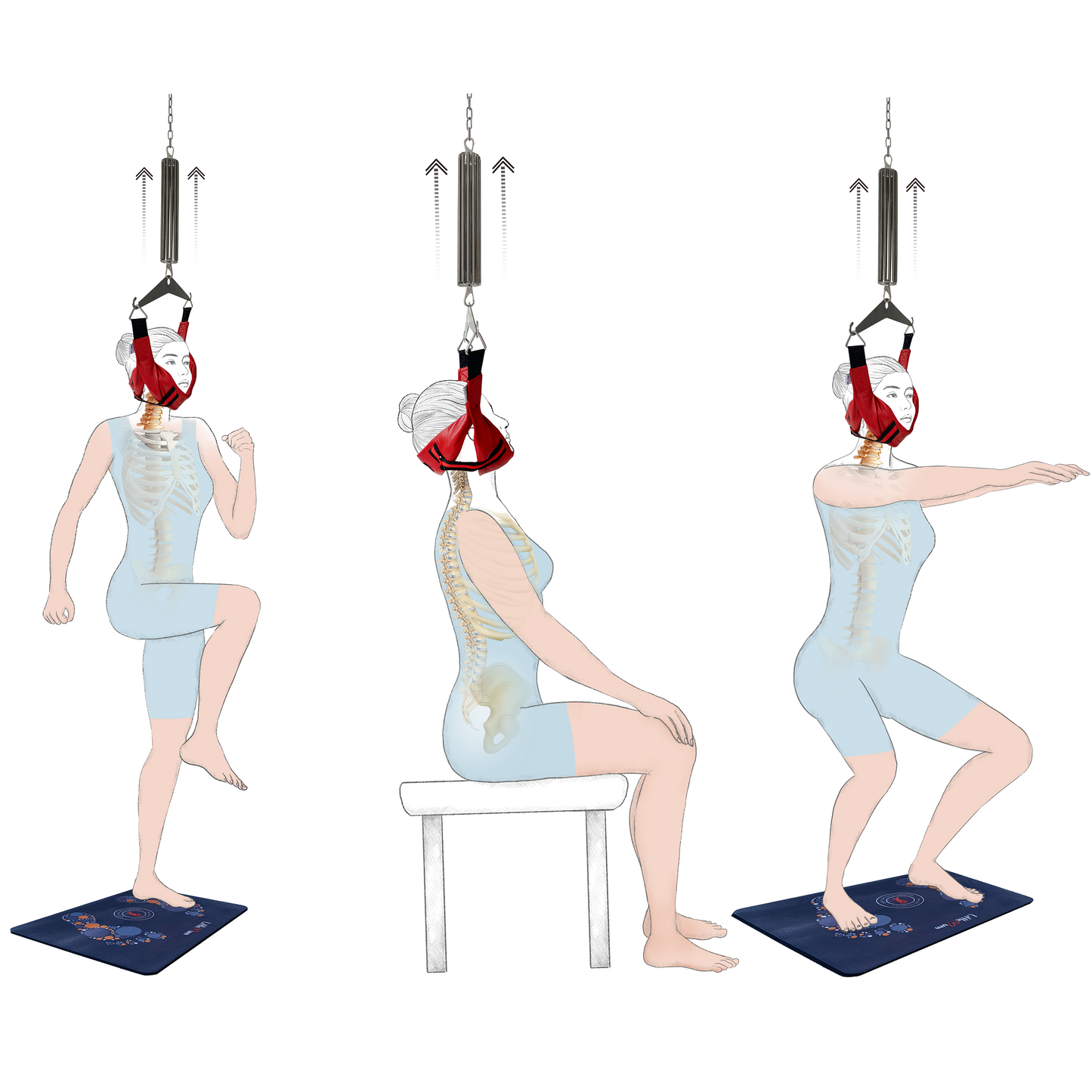 Seated cervical traction position with adjustable extension springs