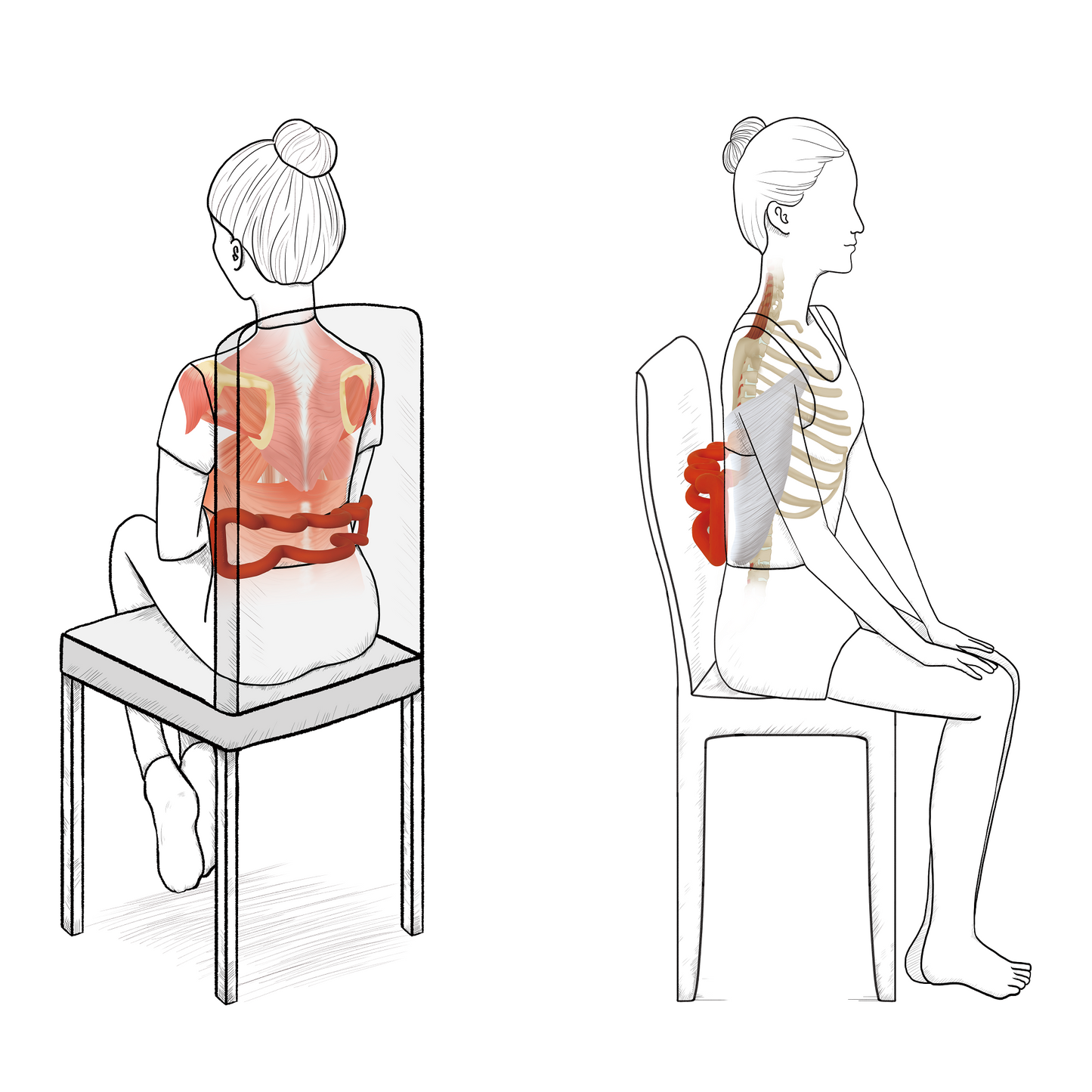 Seated lower back deep tissue massage against a chair