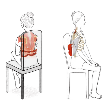 Seated lower back deep tissue massage against a chair