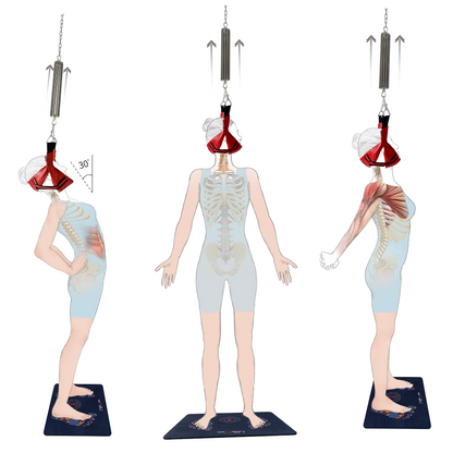 Stable standing position for measured cervical traction